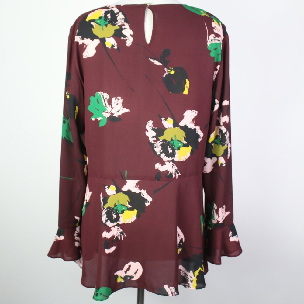 Chaus Womens Large Abstract Floral Bell Sleeve Blouse Top - Picture 3 of 4